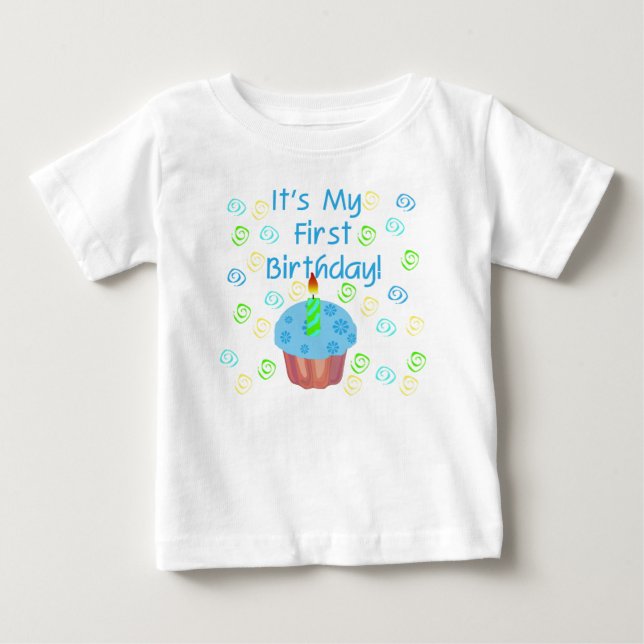 T-shirt Pour Bébé Blue Cupcake 1er anniversaire (Devant)
