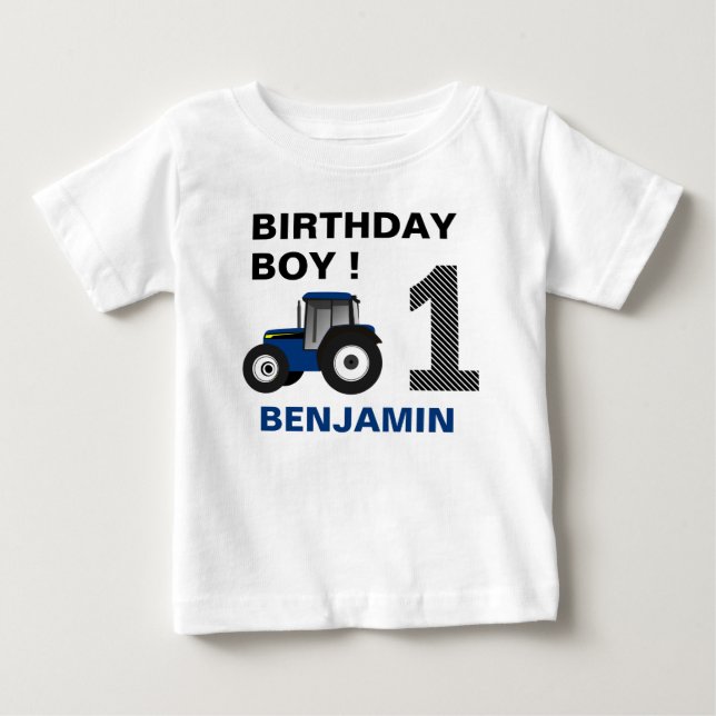 T-shirt Pour Bébé Blue Farm Tractor Anniversaire de enfant Party (Devant)