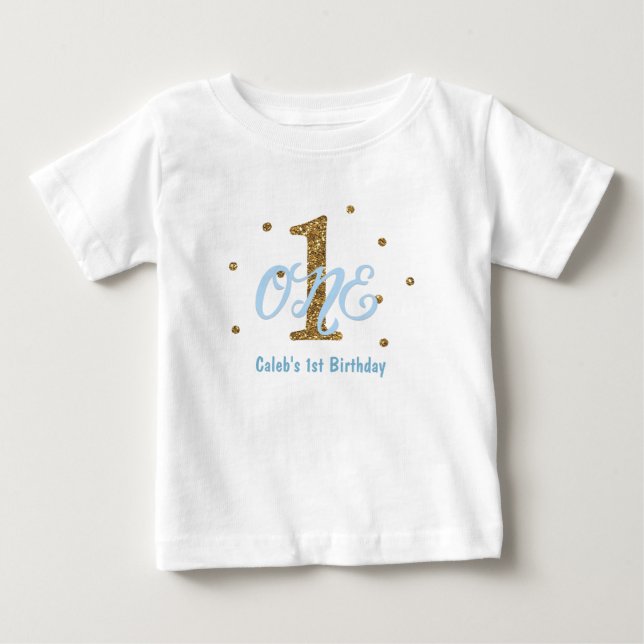 T-shirt Pour Bébé Blue & Gold Boys ONE 1er anniversaire fête Personn (Devant)