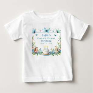 T-shirt Pour Bébé Blue Pastel Butterfly Fairy First Birday -