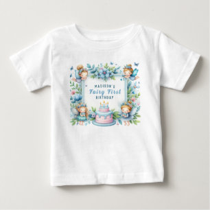 T-shirt Pour Bébé Blue Pastel Floral Fairy First Birday -