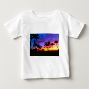 T-shirt Pour Bébé Blue Red Sunset Exotic Hawaiian Beach Palm Trees