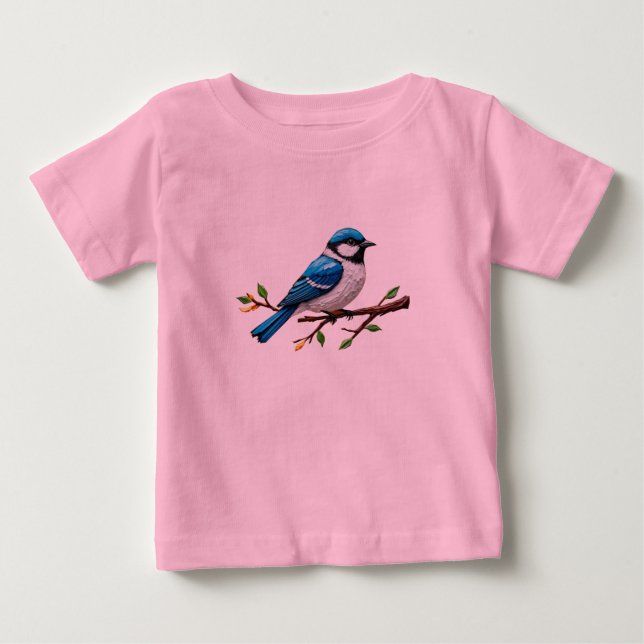 T-shirt Pour Bébé Blue Songbird on Branch Illustration (Devant)