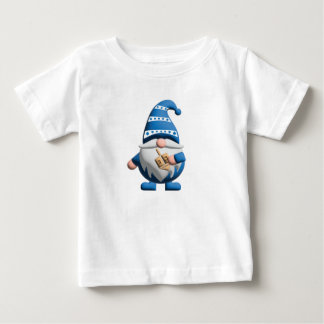 T-shirt Pour Bébé Blue White Hanukkah Gnome holding Dreidel