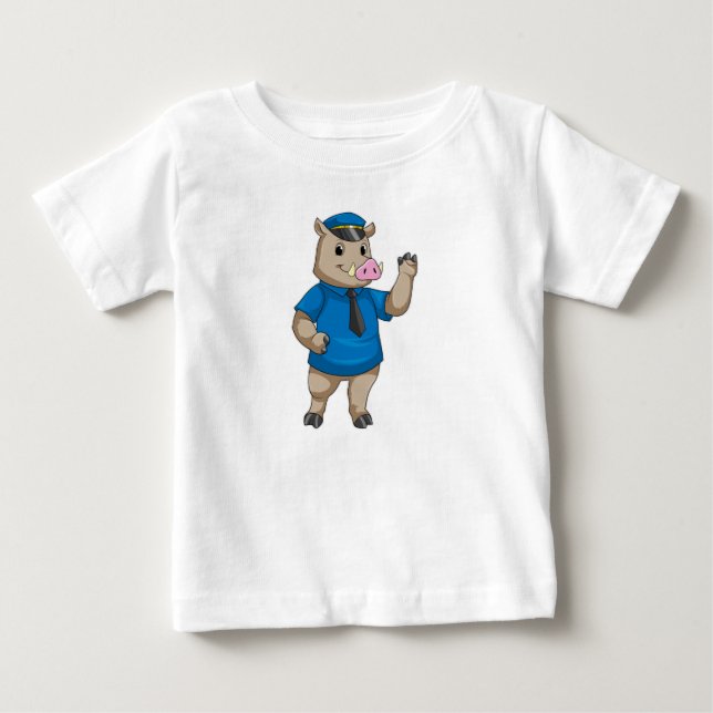 T-shirt Pour Bébé Boar en tant qu'officier de police avec casquette  (Devant)