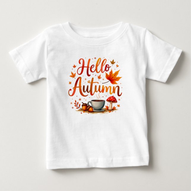 T-shirt Pour Bébé Bonjour Automne, nostalgie cosy (Devant)