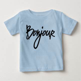 T-shirt Pour Bébé Bonjour Script (Noir) pour les amoureux de la Fran