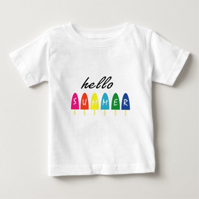 T-shirt Pour Bébé Bonjour Vacances Été Glace Crème Popsicle Ice Loll (Devant)