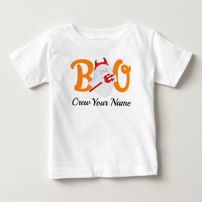 T-shirt Pour Bébé Boo Crew Orange Halloween Famille Personnalisée (Devant)