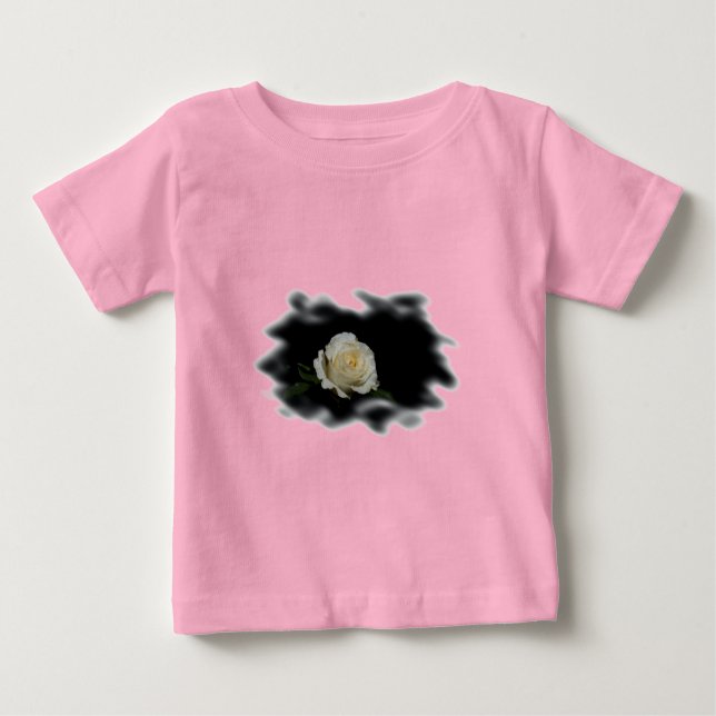 T-shirt Pour Bébé Bords brûlés à la rose blanche (Devant)