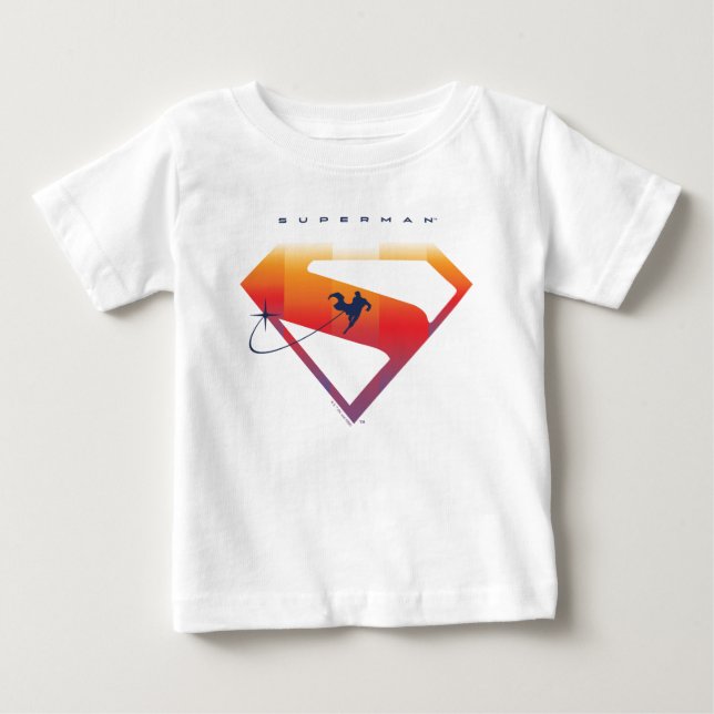 T-shirt Pour Bébé Bouclier Superman du coucher du soleil en vol (Devant)