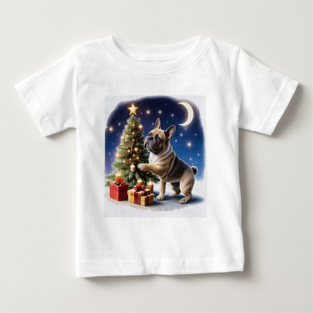 T-shirt Pour Bébé Bouledogue français arbre de Noël Bouledogue (Devant)