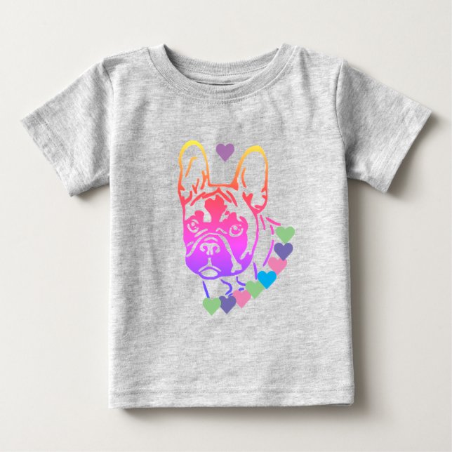 T-shirt Pour Bébé Bouledogue français cœurs colorés Saint-Valentin  (Devant)