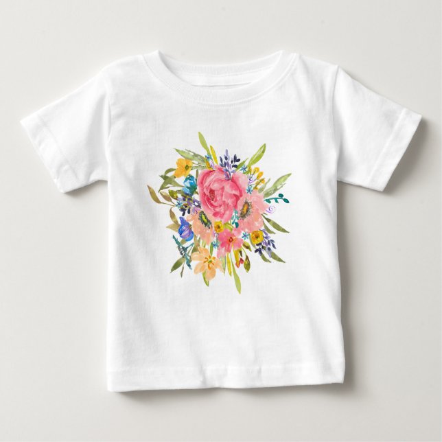 T-shirt Pour Bébé Bouquet Rose d'aquarelle (Devant)