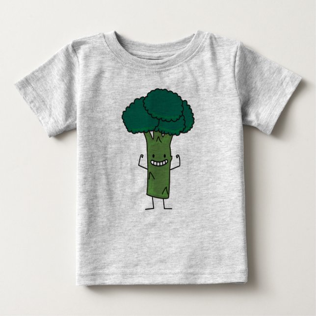 T-shirt Pour Bébé Broccoli Flexing à tête d'arbre heureuse végétal v (Devant)