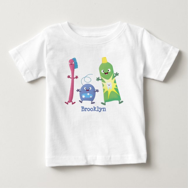 T-shirt Pour Bébé Brosse à dents mignonne dentifrice dentaire soie d (Devant)