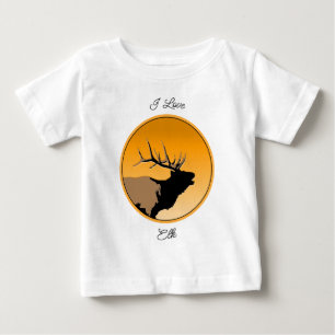 T-shirt Pour Bébé Brouillonnant Bull Elk au coucher du soleil Art or