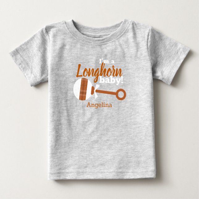 T-shirt Pour Bébé Brûlé Orange Plaid Rattle Longhorn (Devant)