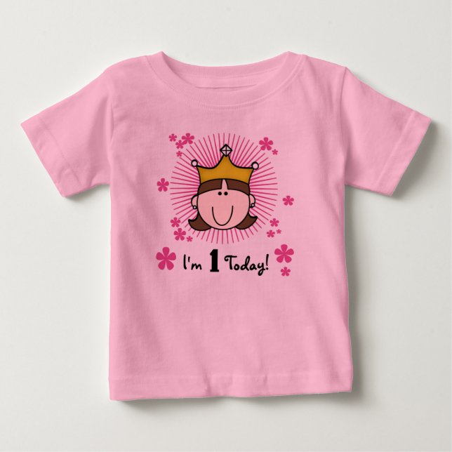 T-shirt Pour Bébé Brunette Princesse 1er anniversaire (Devant)