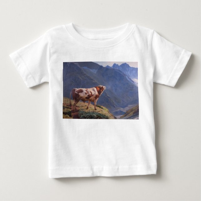 T-shirt Pour Bébé Bull dans les Alpes (par Eugène Burnand) (Devant)