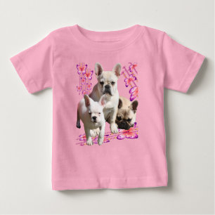 T-shirt Pour Bébé Bulldog français avec trois bulldogs en rose