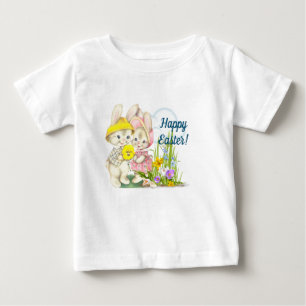 T-shirt Pour Bébé Bunnies vintages et fleurs Joyeux Pâques