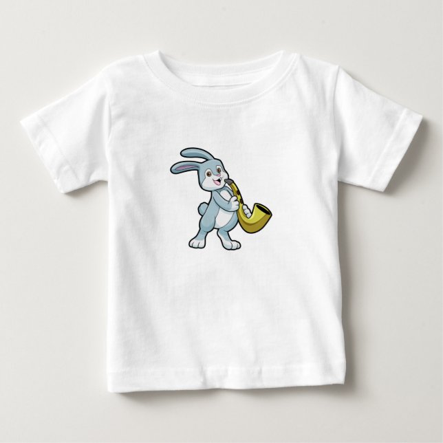 T-shirt Pour Bébé Bunny en musique avec saxophone (Devant)