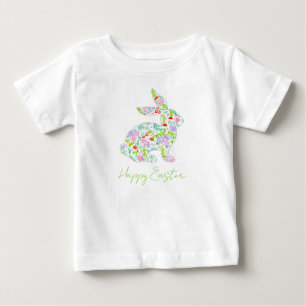 T-shirt Pour Bébé Bunny floral HAPPY EASTER Printemps coloré amusant