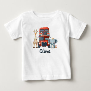 T-shirt Pour Bébé Bus londonien fantaisiste avec girafe et éléphant