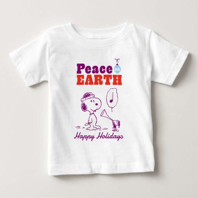 T-shirt Pour Bébé cacahuètes | Peace on Earth Snoopy & Woodstock (Devant)