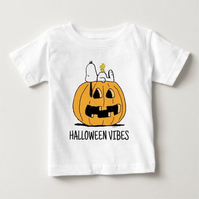 T-shirt Pour Bébé cacahuètes | Snoopy et Woodstock Jack-O-Lantern (Devant)
