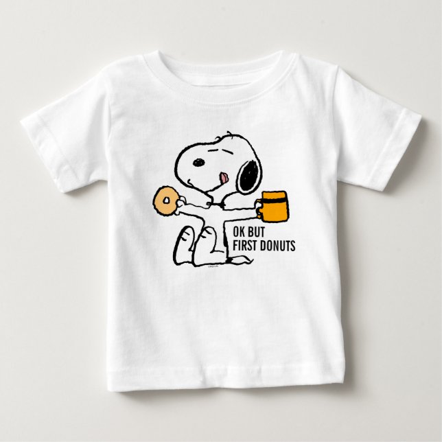 T-shirt Pour Bébé cacahuètes | Snoopy OK mais premier café (Devant)