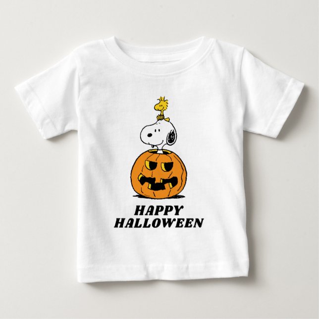T-shirt Pour Bébé cacahuètes | Snoopy & Woodstock Citrouille pop-up (Devant)
