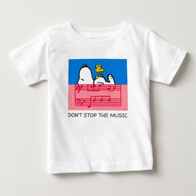 T-shirt Pour Bébé cacahuètes | Snoopy & Woodstock Musique & Pois (Devant)