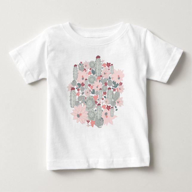 T-shirt Pour Bébé Cactus Cactus Pink Mint Succulents Fleurs du déser (Devant)