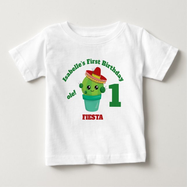 T-shirt Pour Bébé Cactus souriant mignon dans le Sombrero rouge Prem (Devant)