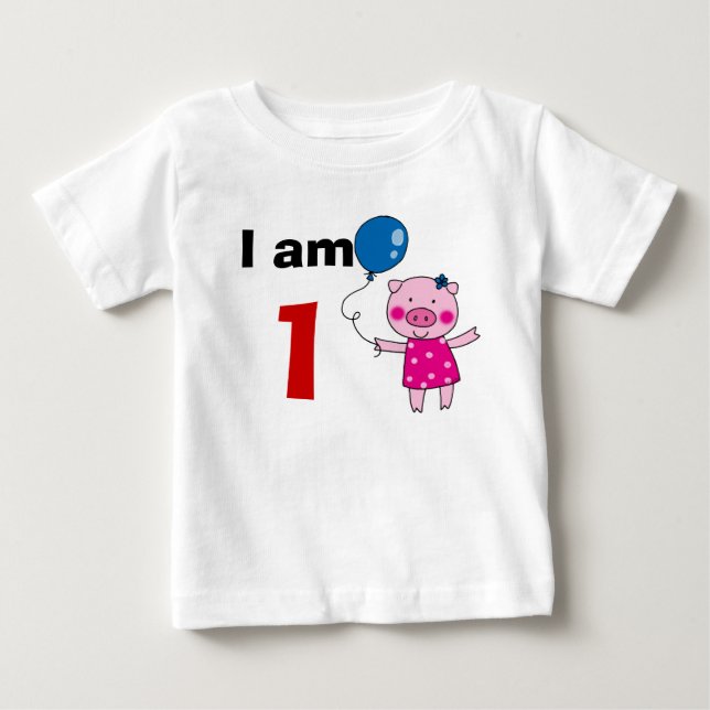 T-shirt Pour Bébé Cadeau de fille de 1 an (cochon mignon) (Devant)
