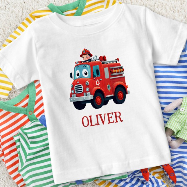 T-shirt Pour Bébé Camion de pompiers mignon et pompier (Créateur téléchargé)
