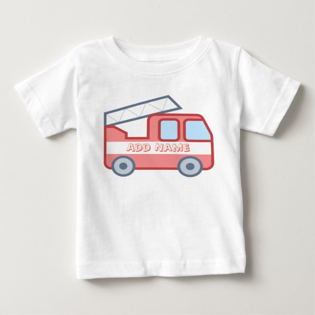 T-shirt Pour Bébé Camion de pompiers Personnaliser avec le nom (Devant)