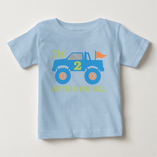 T-shirt Pour Bébé Camion Monster 2 Anniversaire (Devant)