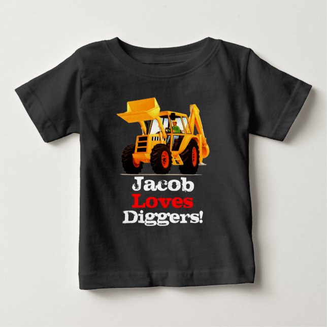 T-shirt Pour Bébé Camion nommé fait sur commande défonceur jaune de (Devant)