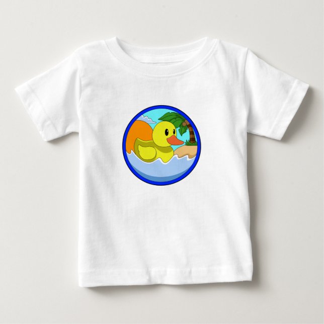 T-shirt Pour Bébé Canard sur la plage avec palmiers.PNG (Devant)