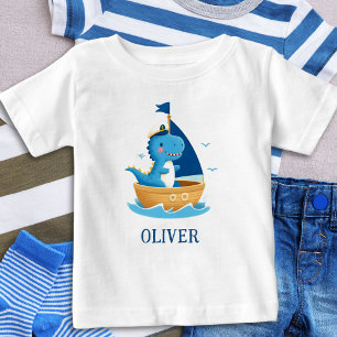 T-shirt Pour Bébé Capitaine de bateau dinosaure bleu mignon