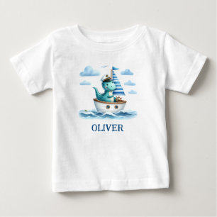 T-shirt Pour Bébé Capitaine nautique personnalisé de dinosaure migno