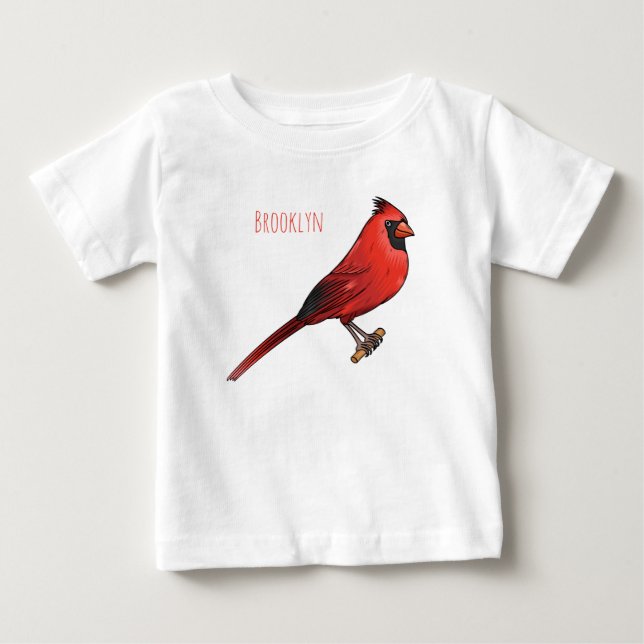T-shirt Pour Bébé Cardinal du Nord dessin animé d'oiseau (Devant)