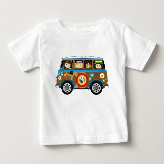 T-shirt Pour Bébé Caricature 60 Paix Hippie Van (Devant)