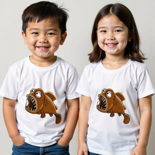 T-shirt Pour Bébé caricature blanche et marron de piranha