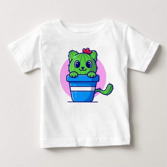 T-shirt Pour Bébé Caricature Cat Cactus (Devant)