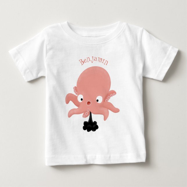 T-shirt Pour Bébé Caricature de bébé pieuvre rose mignonne humour (Devant)