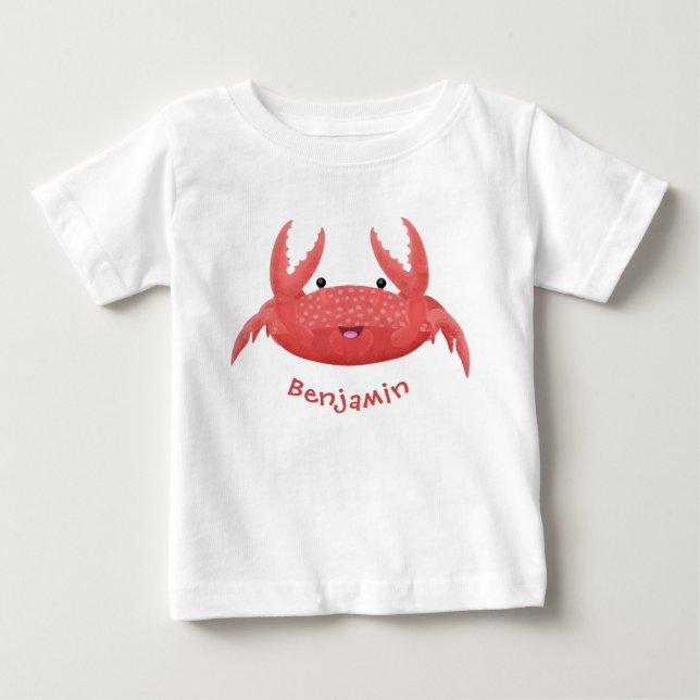 T-shirt Pour Bébé Caricature de crabe rouge cuite (Devant)